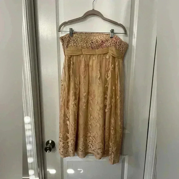 NWT Anthropologie Zehavale Women’s Beige Lace Floral Strapless Dress - Size 8 - Picture 4 of 13
